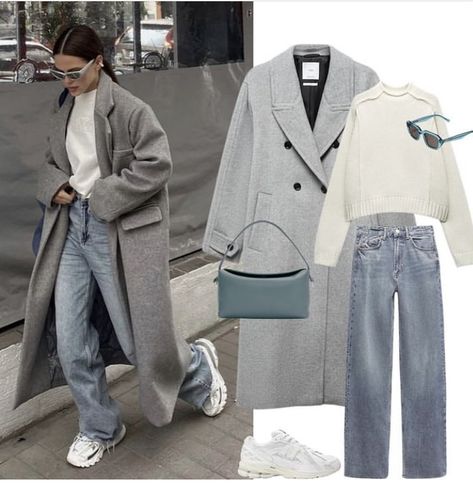 Light Grey Long Coat Outfit, Grey Wool Coat Women, Gray Coat Winter Outfit, Grey Coat Street Style, Grey Trench Coat Outfit Classy, Light Grey Coat Outfit Winter, Light Grey Wool Coat Outfit, Outfit Manteau Gris, Light Gray Coat Outfit