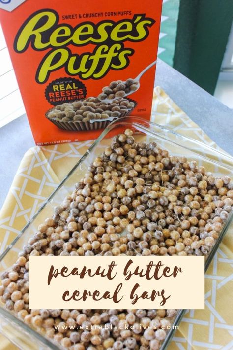 Peanut butter cereal bars - Extra Black Olives Reese’s Cereal Bars, Reeses Cereal Recipes, Reeses Cereal Bars, Reese Cereal Bars, Peanut Butter Krispie Treats, Peanut Butter Crispy Treats, Peanut Butter Cereal Bars, Peanut Butter Cereal, Cereal Bars Recipes