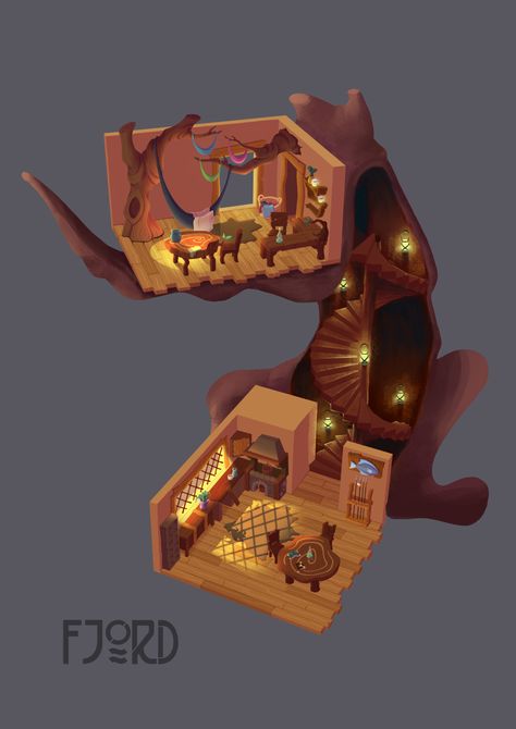 ArtStation - Tree House Interior, Diana Luna Tree House Digital Art, Isometric Tree House, Tree House Drawing, Tree House Interior, Witch Hut, Jungle House, Fantasy Tree, Tree House Kids, 3d Environment