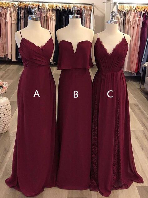 Cheap Chiffon Burgundy Mismatched Bridesmaid Dresses Maxi Dress ARD1829-SheerGirl Burgundy Bridesmaid Dress, Burgundy Bridesmaid, Long Bridesmaid Dresses, Bridesmaid Dress, A Line, Bridesmaid Dresses, Chiffon, V Neck, Red