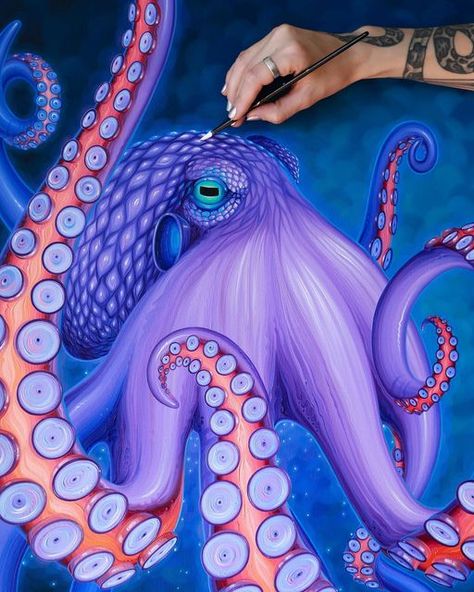 Silver Francis Art, Octopus Canvas Painting, Get To Know The Artist, Tattoo Sea, Octopus Drawing, Octopus Painting, Contemporary Impressionism, Mixed Media Art Canvas, Octopus Art