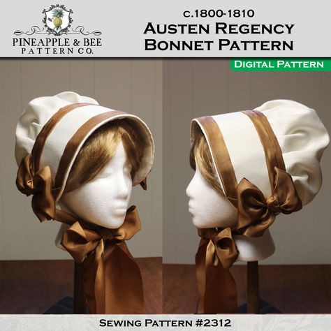 Austen Regency Era Bonnet, DIGITAL PDF Sewing Pattern / Historical 19th Century Soft Crown Bonnet Pattern, c. 1800-1810 Regency Bonnet Pattern, Georgian Christmas, Fabric Crown, Romantic Era, Bonnet Pattern, History Events, Regency Era, Christmas Inspo, Pleated Fabric