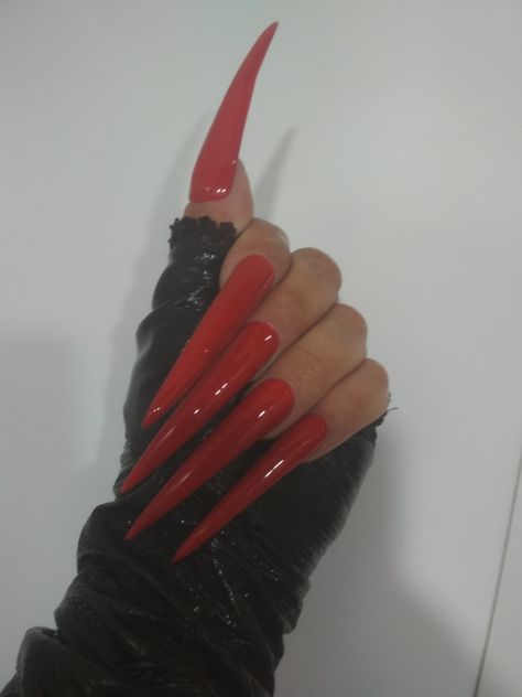 Red Claw Nails, Extra Nails, Long Red Nails, American Nails, Long Fingernails, Sharp Nails, Claw Nails, Swarovski Nails, Long Red