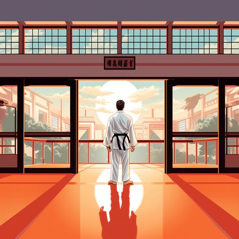 The man confidently walking into a karate dojo. Diarama Ideas, Karate Dojo, Athletic Center, Perspective Photos, Dragon King, Island 2, Living In New York, Cute Anime Pics, Judo