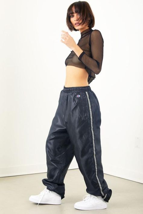 90s Athletic Outfits, Drip Outfits Women, Shorts And Leggings, Swishy Pants, Nylon Pants, Women's Bottoms, Vintage Champion, Athleisure Outfits, Cute Swag Outfits