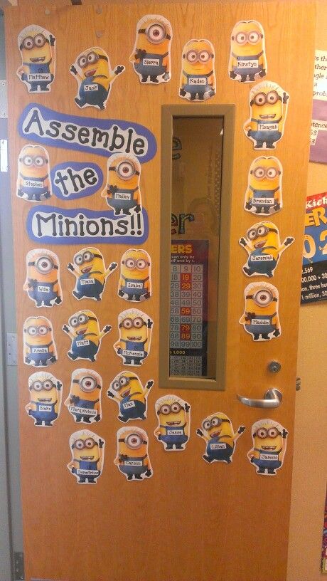 Minions classroom door Minion Classroom Door, Minion Door Decorations, Minion Classroom Theme, Minion Classroom, Trendy Classroom, Classroom Door Decorations, Racing Theme, Minion Theme, Organized Classroom