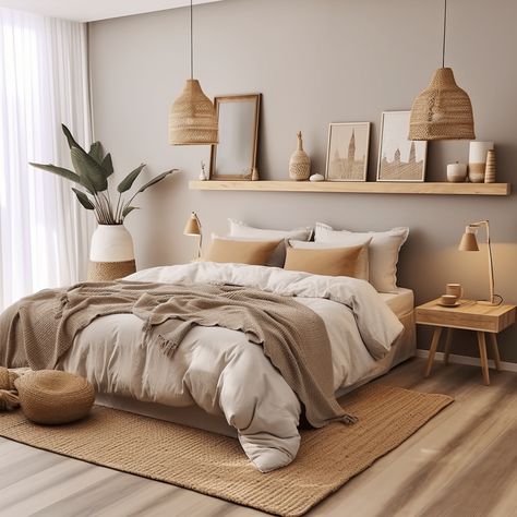 Chambre beige et blanc : nos idées et inspirations déco ! Beautiful Bed Designs, Design Ložnic, Beige Bedroom, Bed Design Modern, Bedroom Decor Inspiration, Stil Boho, Bilik Tidur, Bedroom Bed Design, Bedroom Boho