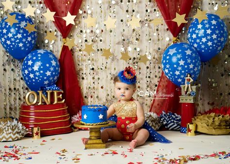 Wonder woman cake smash Oneder Woman 1st Birthday Cake, Wonder Woman Backdrop, Wonder Woman Smash Cake, Onederwoman First Birthday, Wonder Woman Themed Birthday Party, Oneder Woman 1st Birthday Decor, Oneder Woman 1st Birthday, Wonder Woman Photoshoot, Wonder Woman Decorations