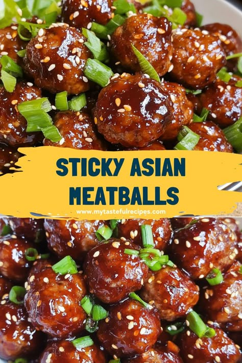 Perfectly cooked meatballs drenched in a sweet and savory Asian-inspired sauce, these slow cooker Asian meatballs are ideal for meal prep or entertaining. Sweet Asian Meatballs, Char Siu Meatballs, Korean Meatball Sauce, Honey Teriyaki Meatballs, Instant Pot Asian Meatballs, Asian Beef Meatball Recipes, Chinese Food For Party, Awesome Sauce Meatballs, Chinese Sweet And Spicy Meatballs