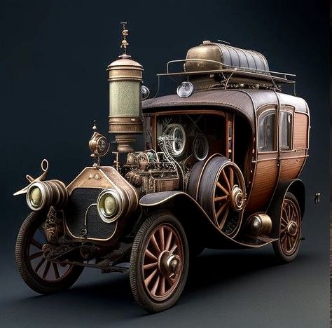 Steampunk Scenery, Steampunk Automobile, Steampunk Cars, Cool Water Slides, Steampunk Train, Steampunk Vehicles, Lady Mechanika, Retro Steampunk, Steampunk Vehicle