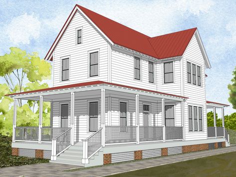 South Facing House Plan, Narrow Two Story House, Narrow Victorian House, Narrow House Plans Two Story, Three Story Cottage, 3 Bedroom Home Floor Plans 2 Story, Long Narrow Cottage Plans, Small Farmhouse Floor Plans, House Plans Narrow Lot 2 Story