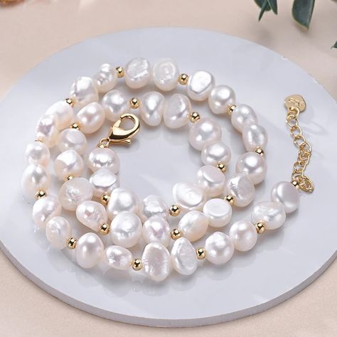 Baroque Pearl Necklace, Gold Bead Necklace, Chain Fashion, White Freshwater Pearl, Fine Jewellery Necklace, Baroque Pearls, White Pearl, Gold Beads, Bead Necklace