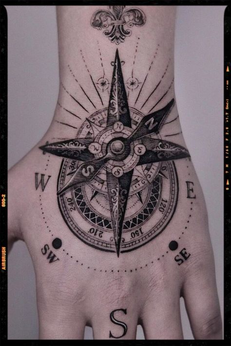 Antique Compass Tattoo Finger Tattoos For Women, Mandala Compass Tattoo, Watercolor Compass Tattoo, Geometric Compass Tattoo, Simple Compass Tattoo, Geometric Compass, Compass Tattoo Men, Finger Tattoo For Women, Compass Tattoo Design