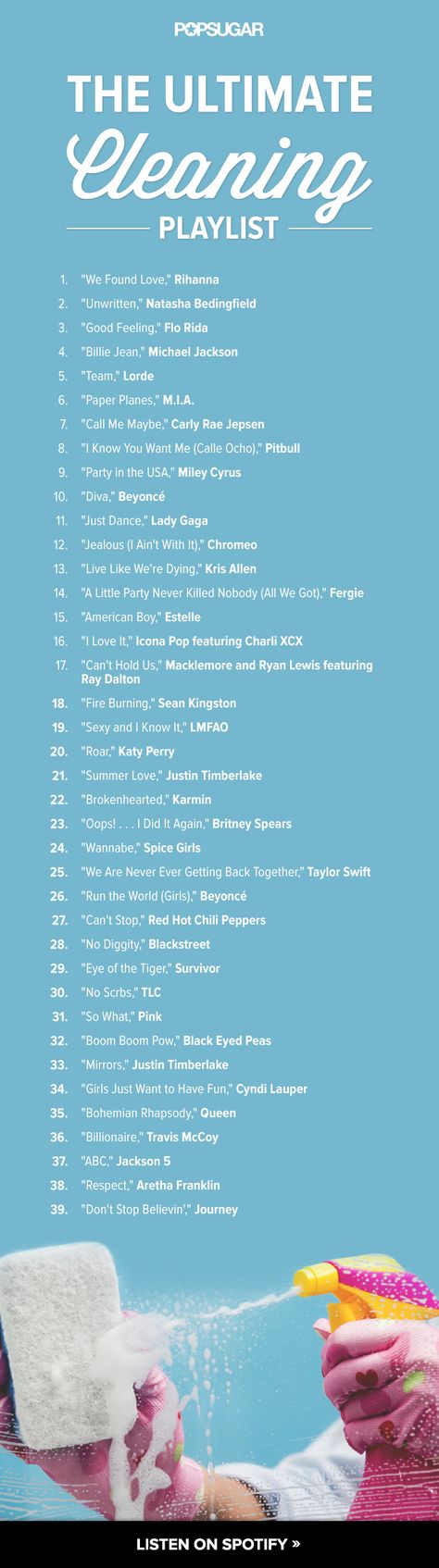 great music can help pass the time and even make cleaning fun. Blast these upbeat ditties in the background of your next tidying task, and it'll be over before you know it! Positive Playlist, Cleaning Playlist, Ultimate Playlist, Mood Music, Song List, Music Mood, Mood Songs, Song Playlist, All Music
