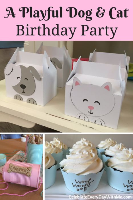 Fun kids' party ideas for my little animal-lover! Cat And Dog Party Theme, Pet Shop Party Ideas Birthday, Pet Party Invitations, Kitten And Puppy Birthday Party, Animal Lover Birthday Party, Dog And Cat Party Ideas, Vet Party Ideas, Puppy And Kitten Birthday Party, Cats And Dogs Birthday Party For Kids