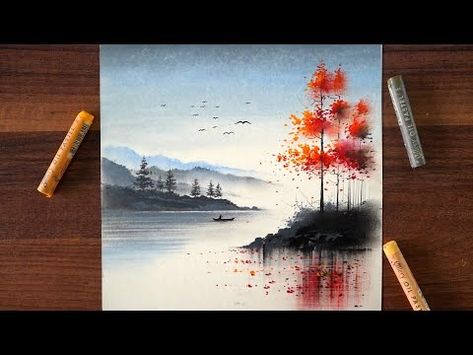 Beautiful mountain landscape drawing | step by step drawing tutorial with oil pastels - YouTube Landscape Drawing Step By Step, Mountain Landscape Drawing, Pastel Mountains, Mountain And River, Drawing Step By Step, Oil Pastel Paintings, Pastel Paintings, Drawing Step, Oil Pastel Art