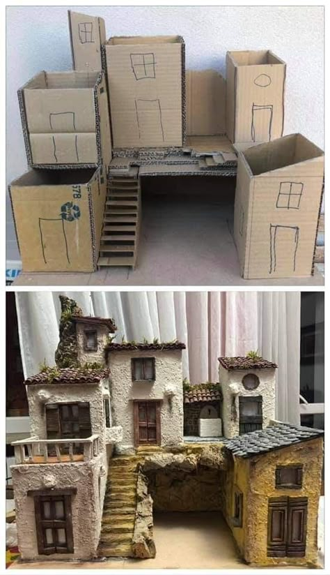 Fairy House Crafts, Cardboard House, Cardboard Art, Fairy Garden Diy, Front Of House, Miniature Crafts, Ideas Garden, Garden Art Diy, Fun Diy Crafts