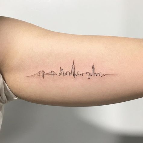 New York Skyline Tattoo Silhouettes, Manhattan Skyline Tattoo, Queens Ny Tattoo, Ny Skyline Tattoo, Nyc Tattoo Small, New York Tattoo Small, Manhattan Tattoo, Nyc Skyline Tattoo, Loves Tattoo