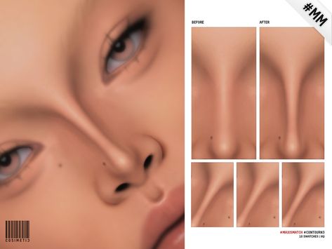 Cosimetic's Sims 4, Nose Contour, Sims 4 Traits, Sims 4 Cas Mods, The Sims 4 Skin, Makeup Cc, Skin Details, Sims 4 Cc Makeup, Sims 4 Body Mods