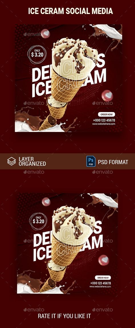 Ice Cream Social Media Post Template - Social Media Web Elements Ice Cream Social Media, Ice Cream Design, Photoshop Design Ideas, Social Media Post Template, Ice Cream Social, Social Media Design Inspiration, Template Download, Photoshop Design, Post Design