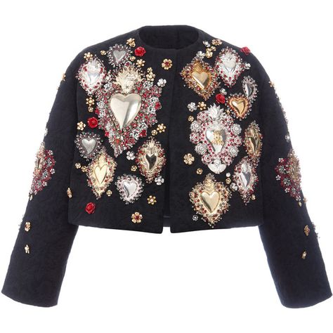 Dolce & Gabbana Sacred Heart Embellished Brocade Jacket (261 935 ZAR) ❤ liked on Polyvore featuring outerwear, jackets, black cropped jacket, dolce&gabbana, brocade jacket, cropped jacket and collarless jacket Black Cropped Jacket, Brocade Jacket, Dolce Gabbana Jacket, Dolce And Gabbana Fashion, Collarless Jacket, Embellished Jacket, Sleeve Jacket, Kpop Fashion Outfits, Cropped Jacket