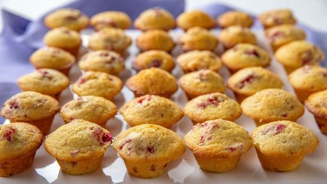 Fresh Raspberry Mini Corn Muffins Recipe | Ina Garten | Food Network Ina Garten Raspberry Corn Muffins, Ina Garten Mini Raspberry Corn Muffins, Raspberry Mini Muffins, Ina Garten Muffin Recipes, Ina Garten Corn Muffins, Raspberry Corn Muffins, Mini Corn Muffins, Corn Muffins Recipe, Making Muffins