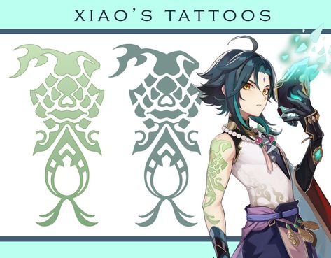 Xiao Inspired Tattoo, Xiao Inspired Outfit, Xiao Tattoo Genshin, Xiao Drawing Sketch, Bird Xiao, Genshin Tattoo Ideas, Venti Tattoo, Xiao Tattoo, Genshin Impact Tattoo