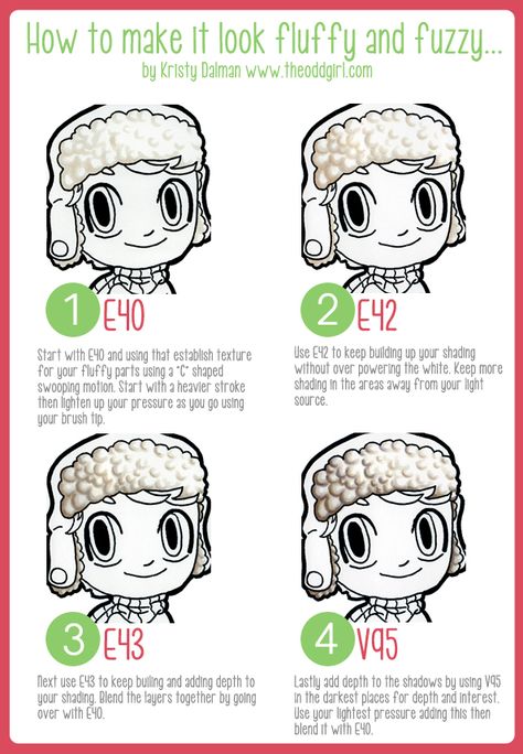 Creating fluffy or fuzzy texture with Copic markers by Kristy Dalman of Some Odd Girl How To Draw Fuzzy Texture, Copic Blending, Copic Tips, Sketches Cartoon, Marker Techniques, Copic Techniques, Classic Sketch, Copic Tutorials, Copic Markers Tutorial