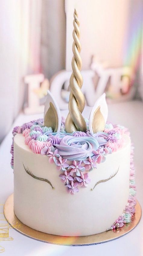 Cute Unicorn Cake Designs : Cute unicorn cake Cotton Candy Unicorn Cake, Diy Birthday Cake Kids, Tort Unicorn, Cute Unicorn Cake, Unicorn Number Cake, Unicorn Cake Design, Cake Unicorn, Cake Designs For Girl, Cake Rainbow