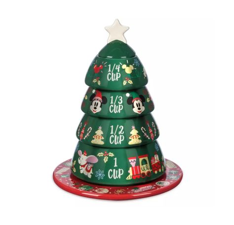 Mickey and Minnie Mouse Christmas Tree Stacking Measuring Cup Set Minnie Mouse Christmas Tree, Disney Baking, Fruit Christmas Tree, Disney Gift Card, Holiday Kitchen Decor, Minnie Mouse Christmas, Minnie Christmas, Measuring Cups Set, Christmas Tree Cookies