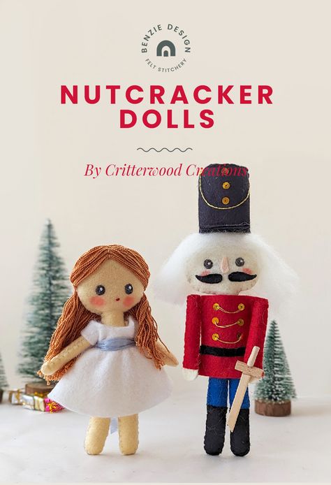 These felt Nutcracker dolls make whimsical Christmas decorations, but can also be held and played with by little ones – a showstopping combination. Free tutorial and supply list. Created by Joana Yoo for Benzie Design. #nutcracker #nutcrackerballet #christmas #giftideas #imaginitiveplay #dolls #whimsical #feltdolls #feltcraft #benziefelt #benziedesign #benziedesignmakerteam Felt Nutcracker Ornaments Diy, Nutcracker Ballet Crafts, Nutcracker Ornaments Diy, Nutcracker Felt, Felt Nutcracker, Whimsical Christmas Decorations, Felt Doll Tutorial, Barbie Nutcracker, Nutcracker Crafts