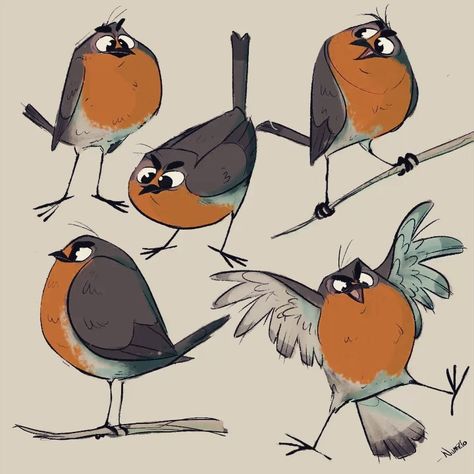 Nunzio Cafagna - A lot of Robins  #artofnunziocafagna #drawing #characterdesign #artistoninstagram #robin #visualdevelopment #birds #digitalart #instart… Stylized Bird Drawing, Cute Sparrow Drawing, Bird Art Cartoon, Sparrow Character Design, Cartoon Robin Bird, Birds Character Design, Finch Illustration, Bird Character Design, Robin Bird Illustration