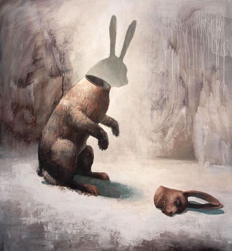 Beautiful But Dangerous: My Symbolic Paintings, Some With A Silent Animal Rights Agenda Bunny Rabbit Art, René Magritte, Bunny Painting, Magic Realism, Rabbit Art, Surrealism Painting, Art Et Illustration, Animal Heads, Art Studies