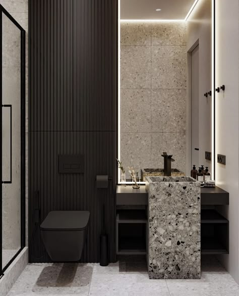 Luxury Powder Room, Hotel Bathroom Design, Modern Luxury Apartment, House Apartment Design, Toilet And Bathroom Design, Bathroom Design Black, Headboard Design, Washroom Design, Powder Room Design