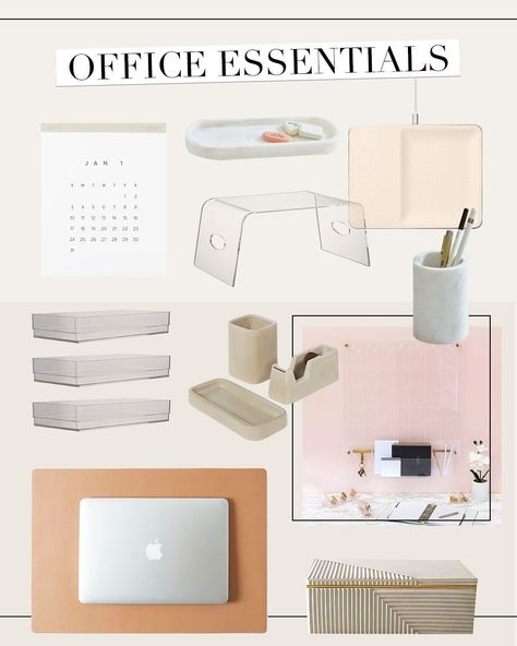 Office Essentials For a Chic + Organized Space | The Teacher Diva: a Dallas Fashion Blog featuring Beauty & Lifestyle #officeessentials #officeinspo #officeorganization Lady Office Ideas, Neutral Office Supplies, Desk Top Organization Ideas, Office Supply Organization At Work, Desk Styling Ideas, Office Must Haves Work, Office Essentials Women Desk, Office Asthetics, Aesthetic Office Ideas