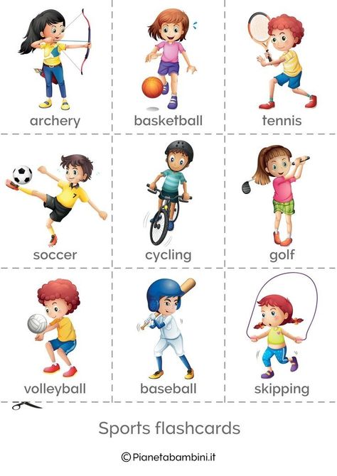 Sports Flashcards, Sport For Kids, English Classes For Kids, Sports Day Poster, Sports For Kids, Sport English, Materi Bahasa Inggris, Teaching Lessons Plans, Free Time Activities