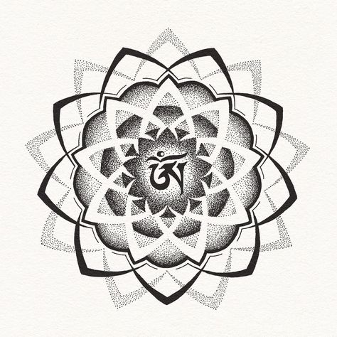 Geometric Henna Tattoo, Beautiful Angel Tattoos, Black And White Flower Tattoo, Yantra Tattoo, Dotwork Mandala, Om Mandala, Mandala Hand Tattoos, Geometric Mandala Tattoo, Om Tattoo