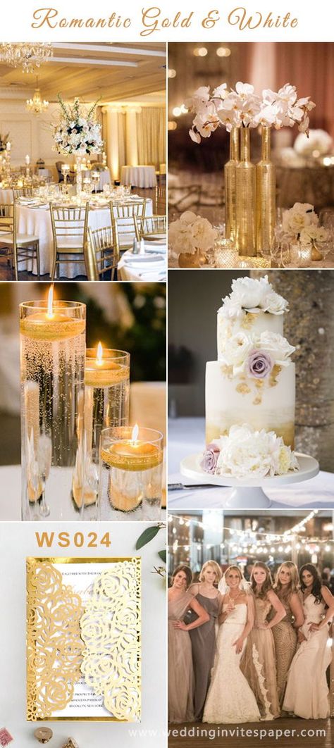 Simple White And Gold Wedding Decor, Cream And Gold Wedding Decorations, Gold And White Wedding Decorations Reception Ideas, Light Gold Color Palette, Extravagant Tablescapes, Gold And Ivory Wedding Decor, Gold And Yellow Wedding, Golden Wedding Theme, Gold Wedding Color Schemes