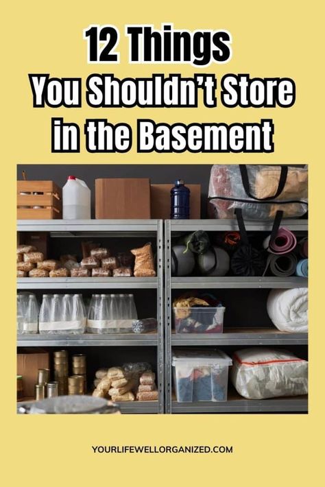 Basements are often used for extra storage, but certain things should never be stored there. Here are 12 things you shouldn't store in the basement. Shelving In Basement, Storage In Basement Ideas, Basement Vegetable Storage, Organizing An Unfinished Basement, How To Organize Basement, Basement Food Storage Ideas, Basement Pantry Storage, Basement Shelving Ideas, Organize Basement