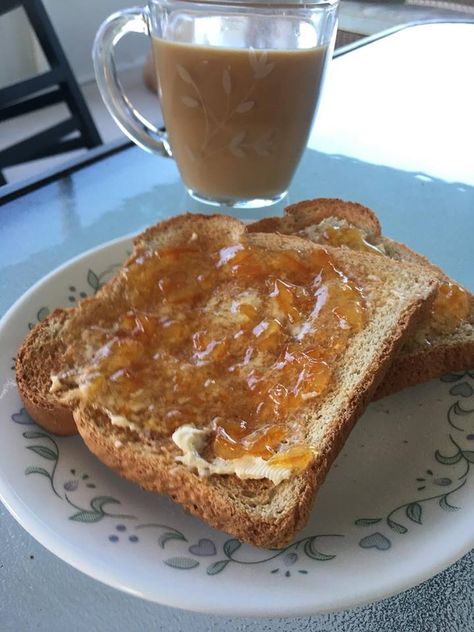 Coffee with marmalade on toast Jam On Toast Aesthetic, Marmalade Toast, Marmalade Sandwich, Toast Aesthetic, Jam On Toast, Breakfast Toast, Food O, On Toast, Food Is Fuel