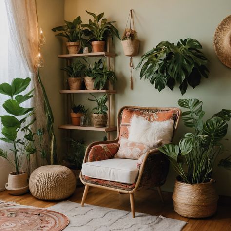 ⚠️LINK IN BIO⚠️ A serene bohemian reading nook with a cozy armchair, lush greenery, and a delightful mix of textures and patterns for a relaxing atmosphere. #ReadingNook #Bohemian #Cozy #Plants #Textures Bedroom With Reading Nook, Plant Nook, Cozy Armchair, Textures And Patterns, Relaxing Atmosphere, Bright Homes, Cozy Reading Nook, Reading Corner, Lush Greenery