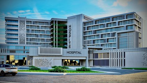 Hospital Building Architecture, Hospital Facade Design, Hospital Exterior Design Facades, Hospital Exterior Design, Hospital Elevation Design, Hospital Building Design, Hospital Facade, Clinic Building, Factory Building Design