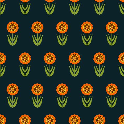 Autumn Sunflowers. A retro look at the beautiful sunflower. Bright orange, yellow, brown and green on a forest green background in a half drop repeat pattern. #surfacepatterns #patterndesigner #patternbank #printandpattern #surfacepatterncommunity #repeatpattern #surfacedesigner #surfacedesign #surfacepattern #surfacepatterndesigner Half Drop Repeat Pattern Design, Half Drop Repeat Pattern, Forest Green Background, Autumn Sunflowers, Pattern Bank, Fashion Illustration Tutorial, Illustration Tutorial, Brown And Green, Repeat Pattern