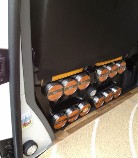 Simple Storage Hack: Magnetic Tins - VW T4 Forum - VW T5 Forum Camper Storage Hacks, Campervan Storage Ideas, Campervan Hacks, Vw Kampeerwagens, Vw T5 Campervan, Vw California T6, Vw California Beach, Astuces Camping-car, T4 Camper