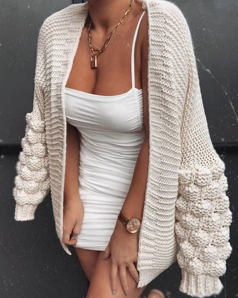 Rebellious Fashion on Instagram: “The outfit you didn't know you needed 💓 @emilylucyrajch in our 🔎 EADEN Chunky Knit Oversized Cardigan & 🔎 CARESSA Slinky Ruched Tie Strap…” Aina Simon, Cardigan Ideas, Rebellious Fashion, Carrie Dress, Oversized Knit Cardigan, Casual Tie, Classic Wardrobe, Pinterest Fashion, Oversized Cardigan