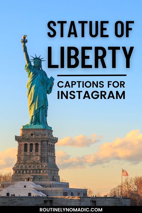 Sunset with Statue of Liberty captions for Instagram Statue Of Liberty Aesthetic, Statue Of Liberty Quote, Liberty Quotes, Cute Captions, Nyc Instagram, Travel Captions, Travel Quotes Adventure, Quotes For Instagram, Cool Captions