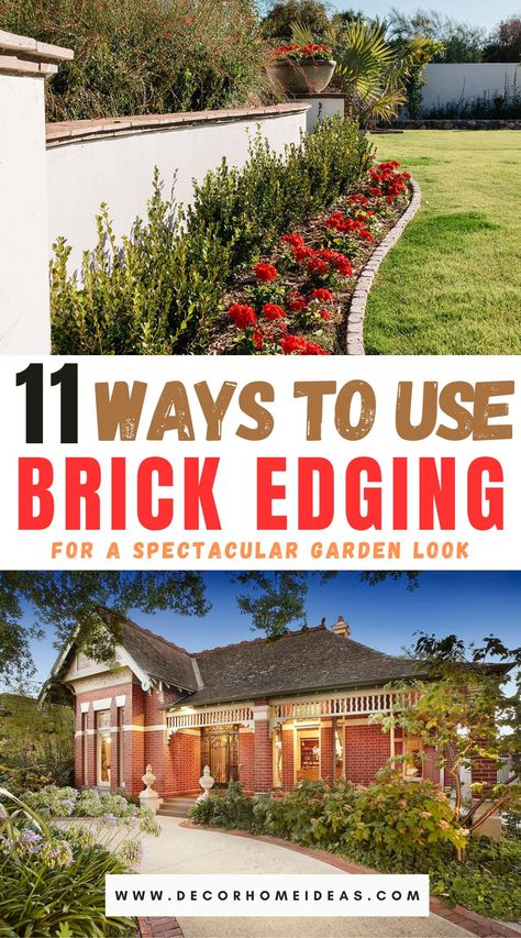 best brick garden edging ideas Lawn Edging Bricks, Brick Edging Ideas, Brick Landscape Edging, Brick Flower Bed, Yard Edging, Landscape Bricks, Cottage Garden Borders, Brick Border, Brick Sidewalk