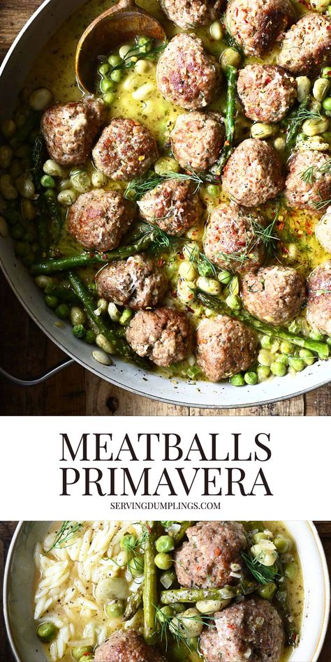 Meatball Primavera, Parmesan Butter Sauce, Springtime Meals, Serving Dumplings, Parmesan Butter, Beverages Recipes, Tender Meatballs, Reckless Abandon, Meals Ideas