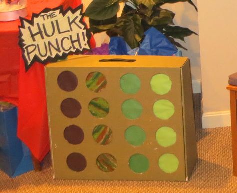 Hulk punch Hulk Punch, Superhero Party Games, Hulk Birthday Parties, Hulk Party, Iron Man Birthday, Hulk Birthday, Christian Birthday, Avenger Birthday Party, Avengers Party