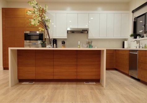 Teak IKEA Kitchen - Contemporary - Kitchen - San Francisco - by Semihandmade Teak Kitchen Cabinets, Tahoe Kitchen, Eichler Kitchen, Teak Kitchen, Bungalow Conversion, Kitchen Colours, Ikea White, Kitchen Contemporary, Mcm House